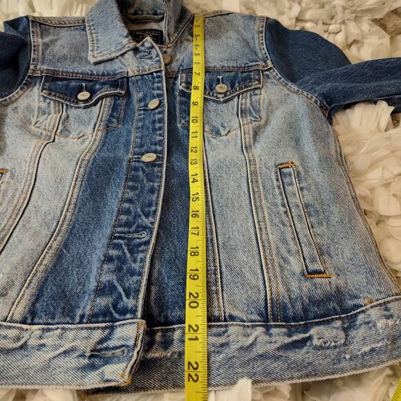 Abercrombie & Fitch Jacket Womens Small Blue Distressed Denim Trucker Button Up - Picture 14 of 15